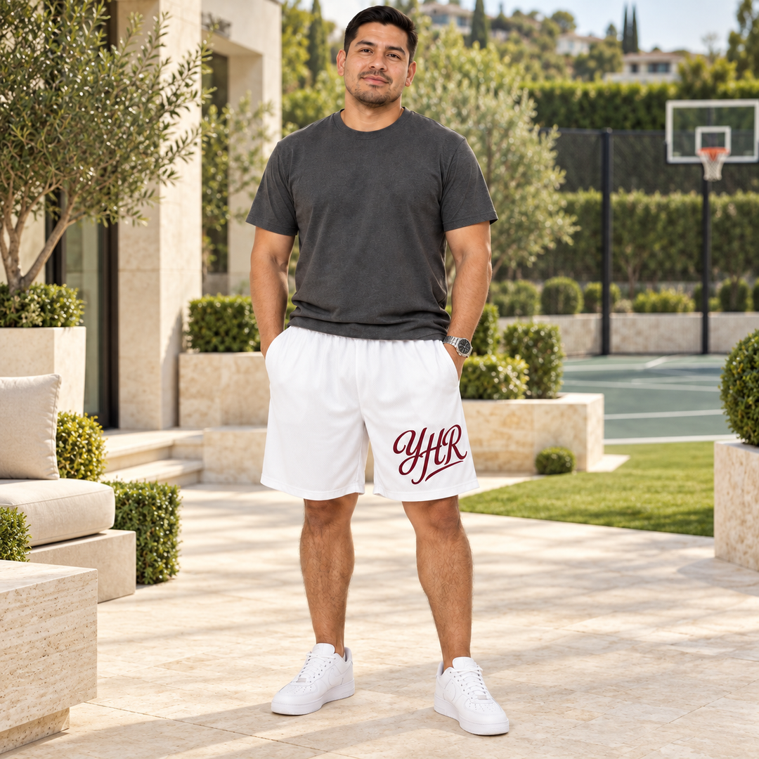 AI-generated lifestyle styling image of YHR Performance Long Shorts.