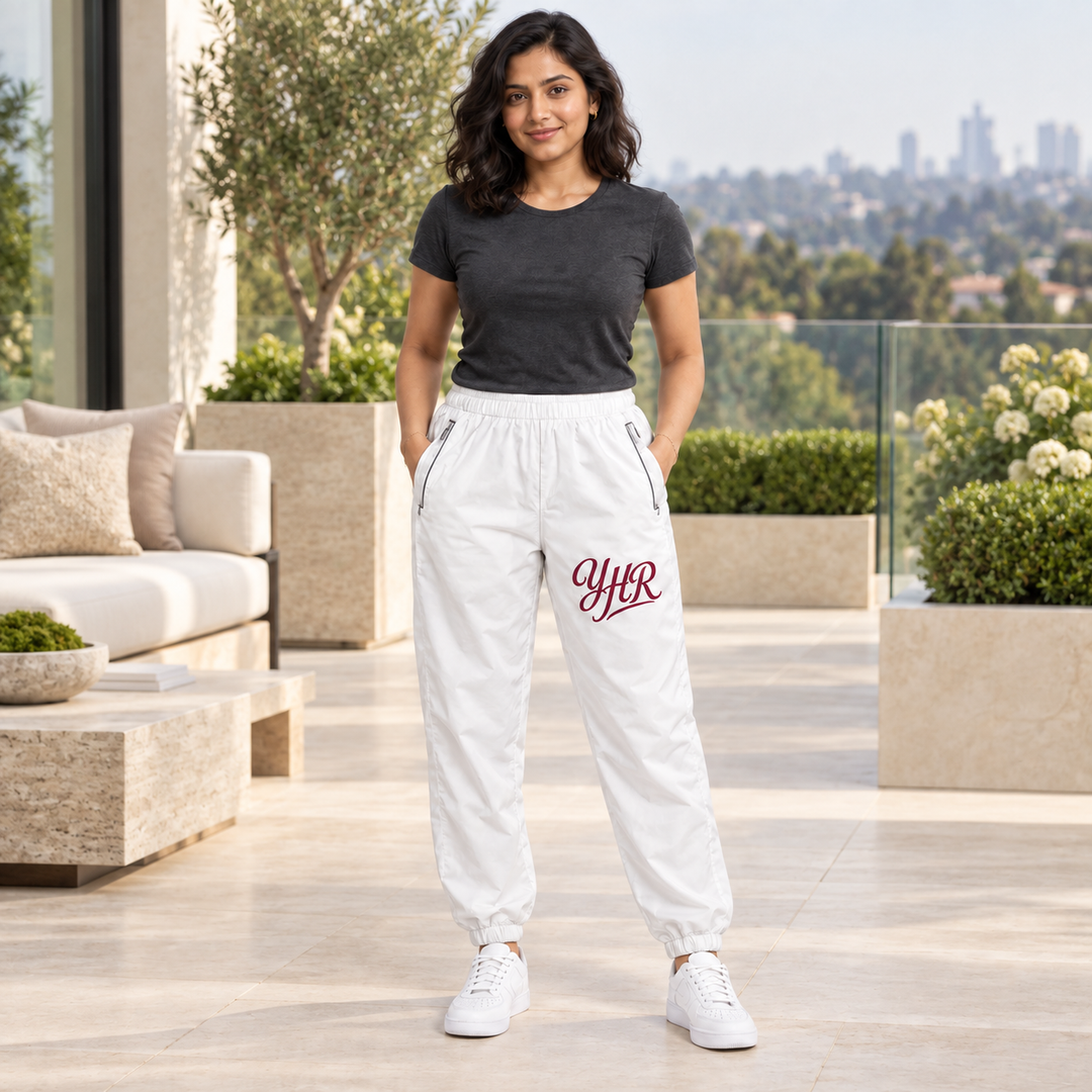 AI-generated lifestyle styling image of YHR Track Pants.